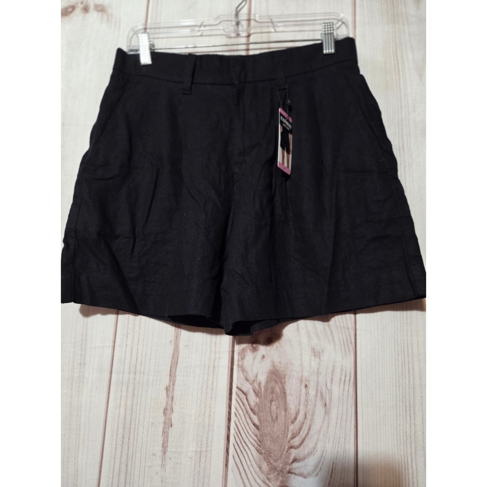 Express Women Black Linen Blend Pleated High Rise Shorts Size 6 NWT
